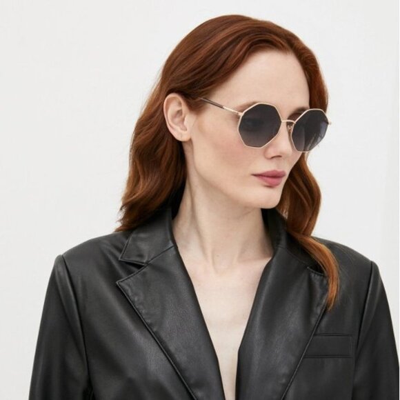 Moschino Love MOL 029/S 0000 9O Geometric Sunglasses - Gold/Grey main image 9